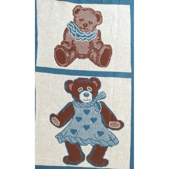 Tapestry Throw Blanket Vintage Teddy Bears Hearts MWW 1992 48" x 71" Fringe Blue - Picture 7 of 11